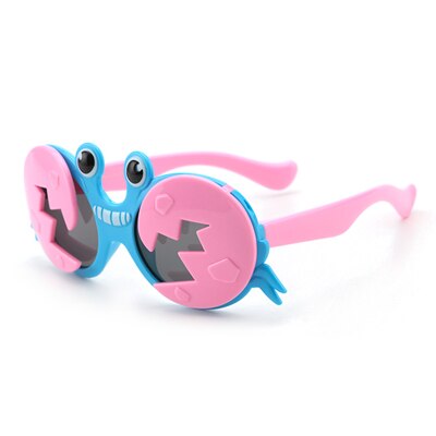 Ralferty Kids' Sunglasses Cartoons Crab Flip Up Unbreakable K8265 Sunglasses Ralferty C27LakeBlue-Pink With Glasses Case