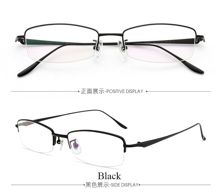 Men's Titanium Semi Rim Square Frame Eyeglasses D8560 Semi Rim Bclear