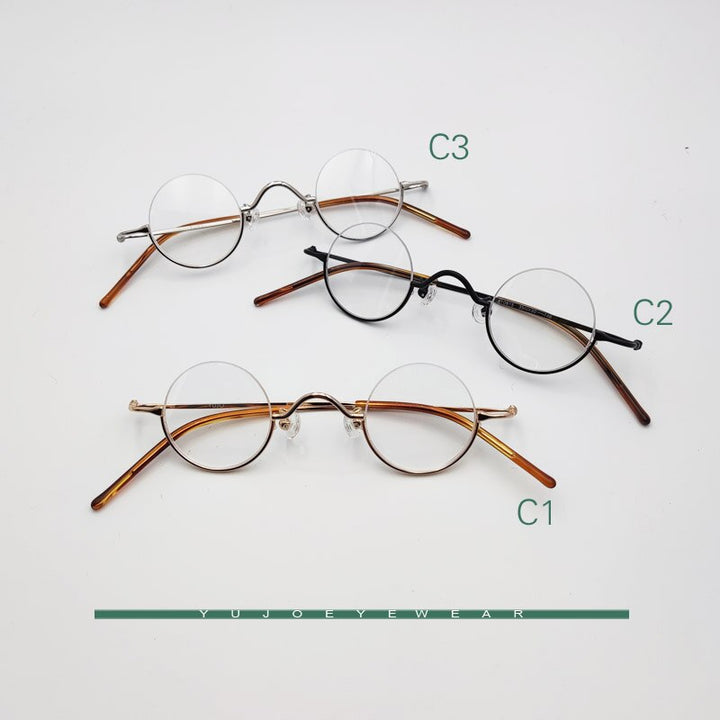Yujo Unisex Semi Rim Round Stainless Steel Eyeglasses Customized Lens Options 35mm Semi Rim Yujo