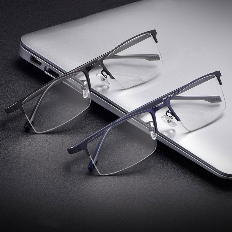 Hotochki Men's Semi Rim Rectangular Alloy Frame Eyeglasses 9102 Semi Rim Hotochki