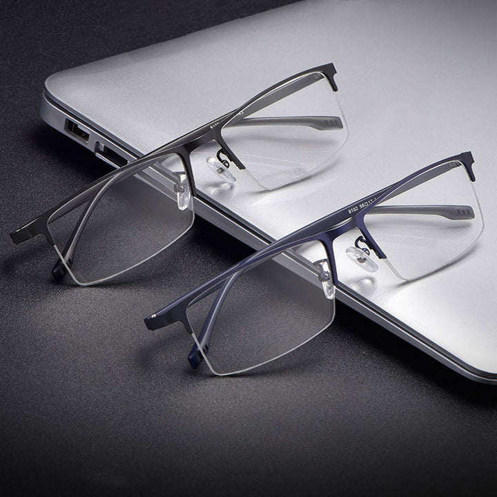 Hotochki Men's Semi Rim Rectangular Alloy Frame Eyeglasses 9102 Semi Rim Hotochki