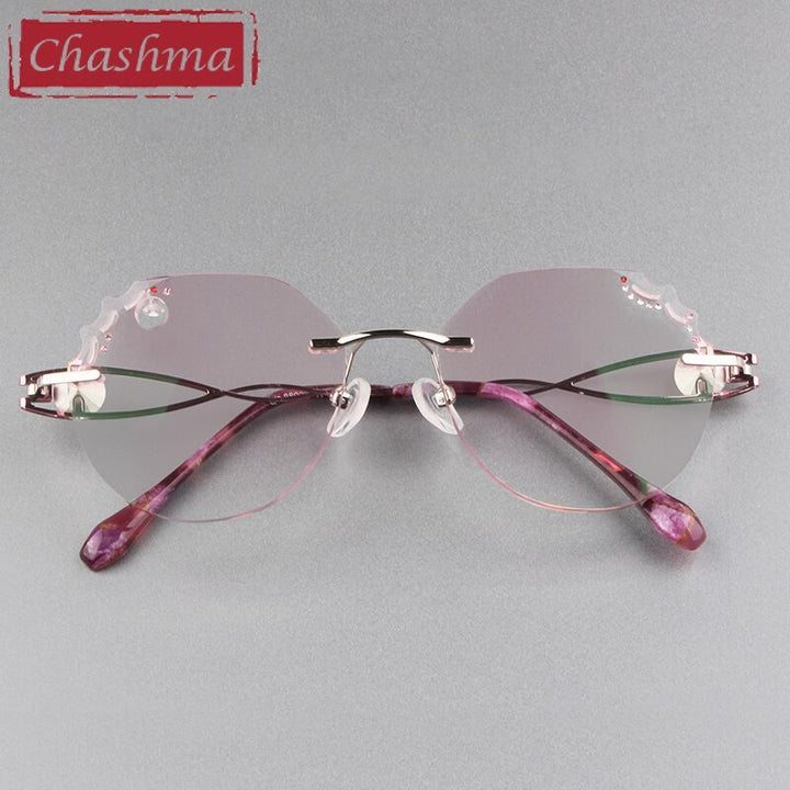 Chashma Women's Rimless Round Titanium Alloy Diamond Cut Frame Eyeglasses A88022 Rimless Chashma