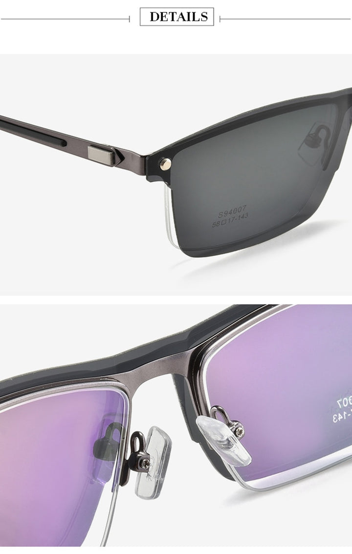 Hotochki Unisex Semi Rim Alloy Frame Clip On Sunglasses S94007 With Clip Ons Hotochki
