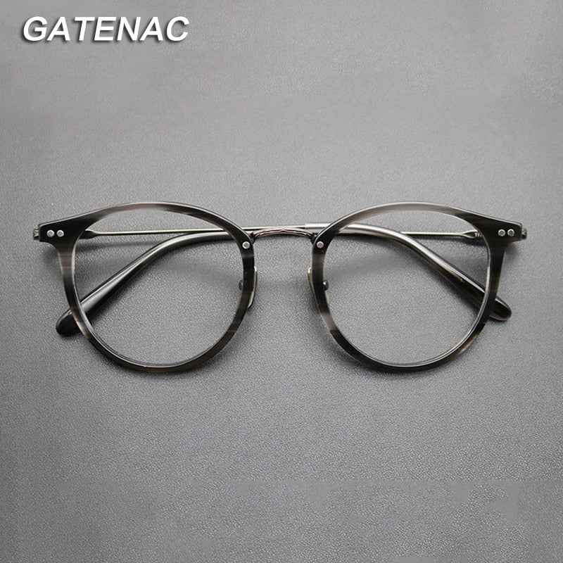Gatenac Unisex Full Rim Round Titanium Acetate Frame Eyeglasses Gxyj717 Full Rim Gatenac