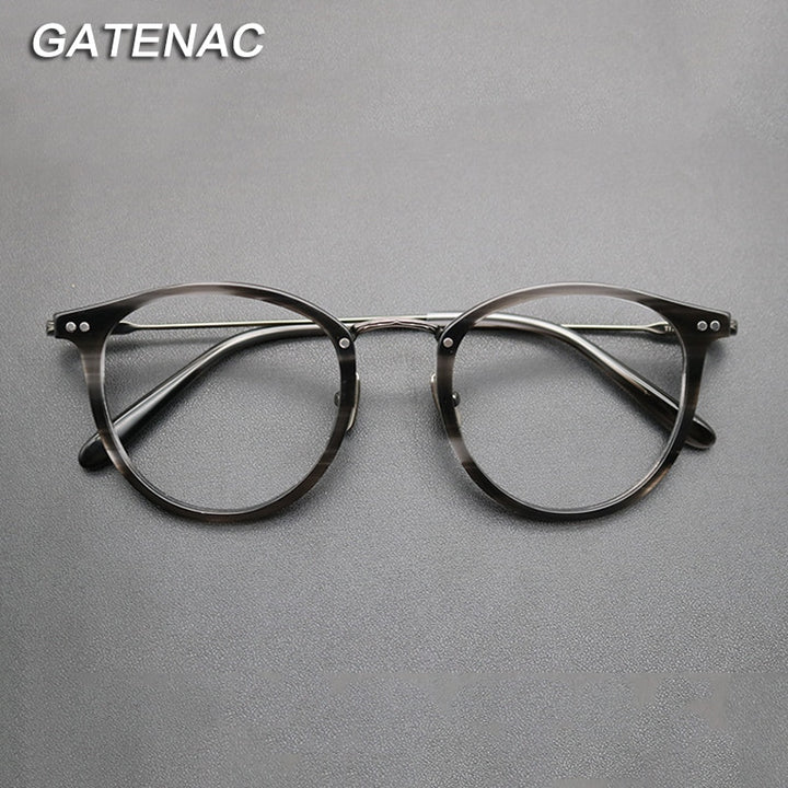 Gatenac Unisex Full Rim Round Titanium Acetate Frame Eyeglasses Gxyj717 Full Rim Gatenac