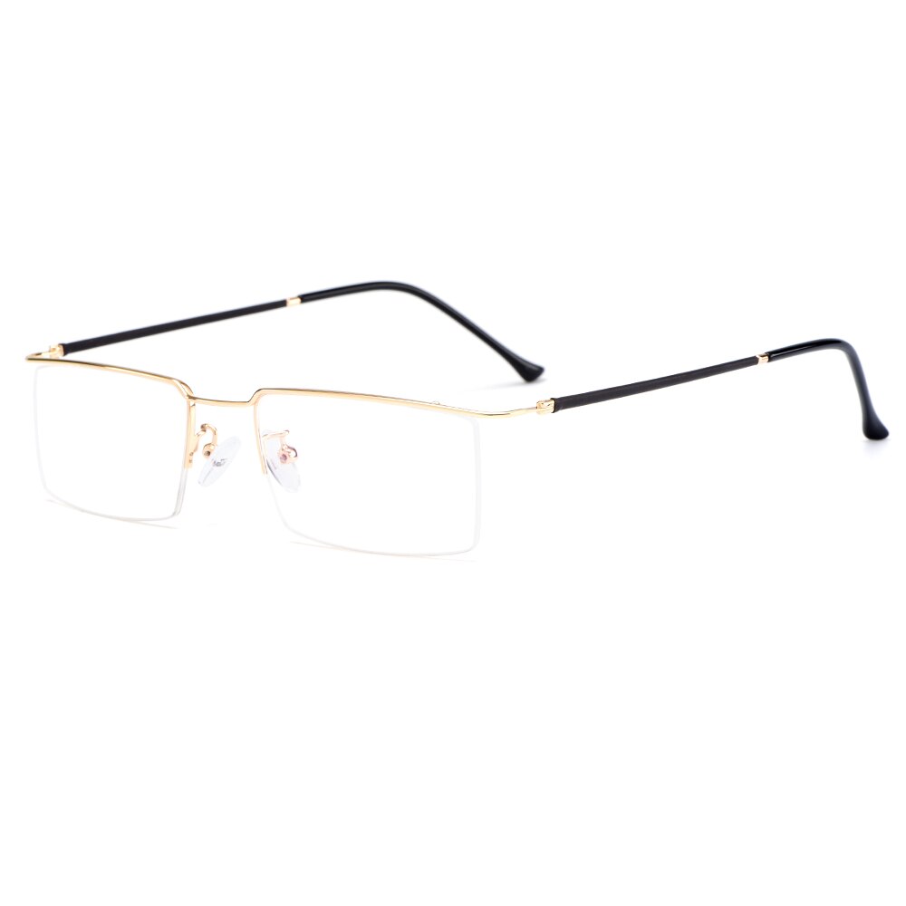 Gmei Men's Semi Rim Square Titanium Alloy Eyeglasses Y2533 Semi Rim Gmei Optical C1 Golden