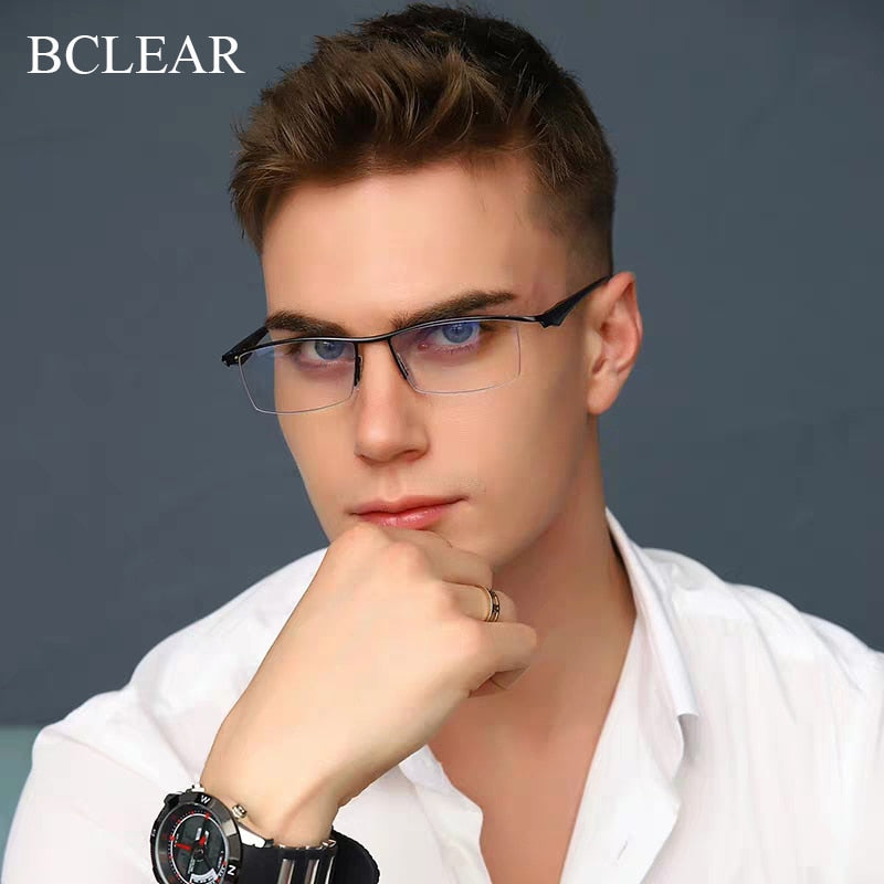 Men's Half Rim Titanium Alloy Frame TR-90 Temple Eyeglasses Np8011 Semi Rim Bclear