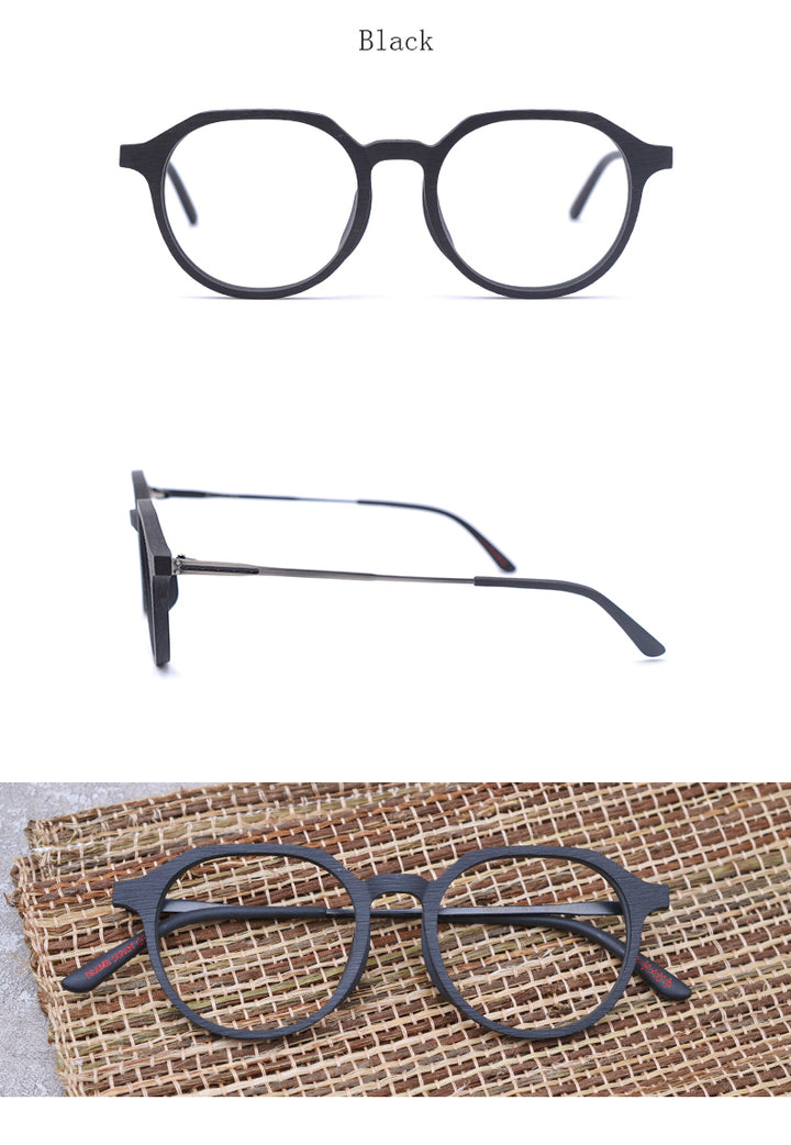 Hdcrafter Unisex Full Rim Round Wood Frame Eyeglasses Ft8861 Full Rim Hdcrafter Eyeglasses