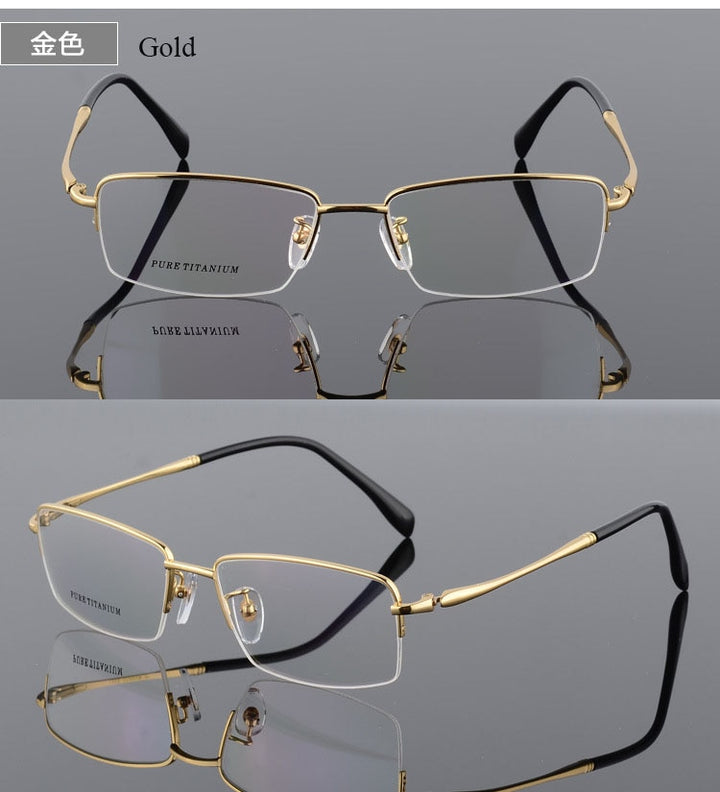 Men's Square Semi Rim Titanium Frame Eyeglasses 8296 Semi Rim Bclear