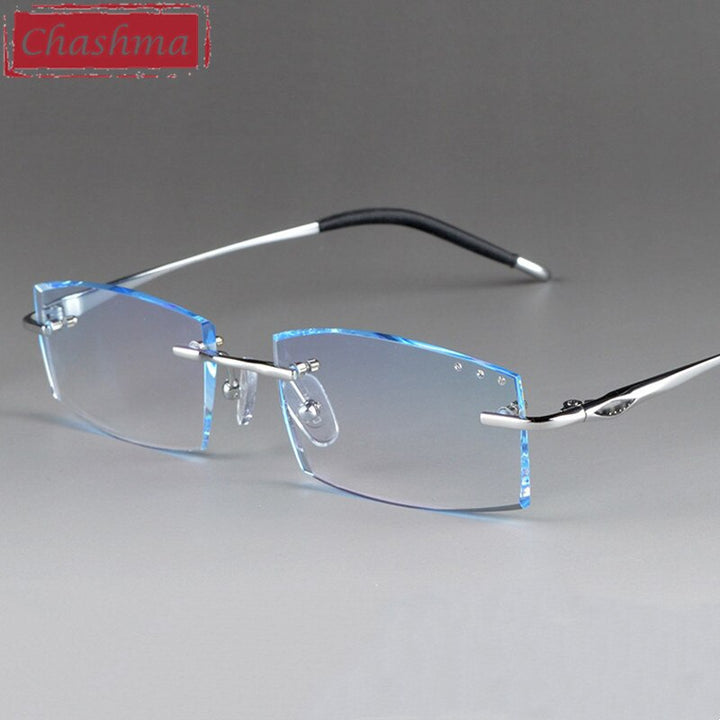 Chashma Ottica Unisex Rimless Square Rectangle Titanium Eyeglasses Tinted Lenses 65077 Rimless Chashma Ottica
