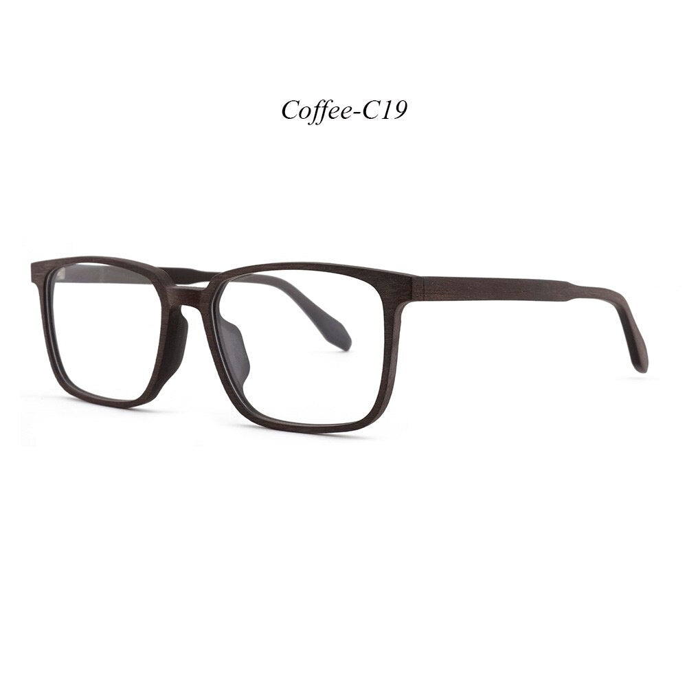 Hdcrafter Men's Full Rim Oversized Square Wood Frame Eyeglasses 1693 Full Rim Hdcrafter Eyeglasses C19