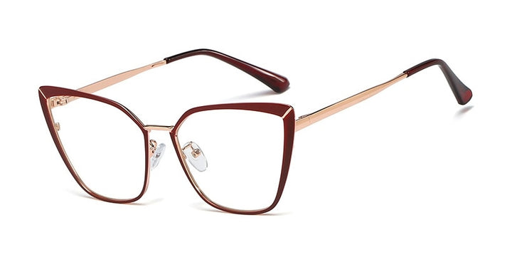 CCspace Unisex Full Rim Square Cat Eye Alloy Frame Eyeglasses 48104 Full Rim CCspace C7 red