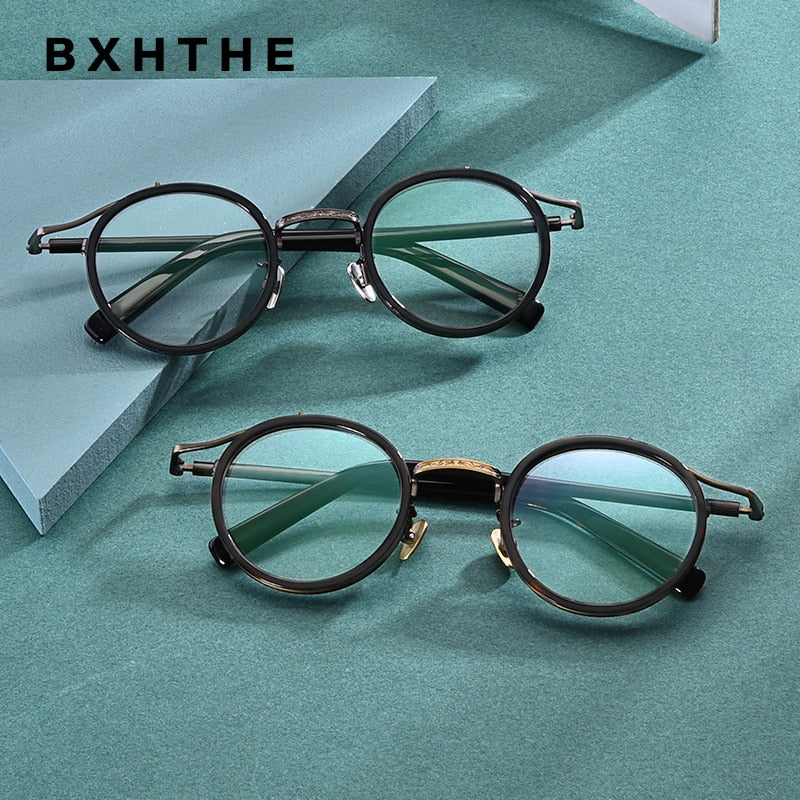 Gatenac Unisex Full Rim Round Acetate Alloy Frame Eyeglasses Gxj37 Full Rim Gatenac