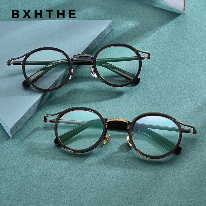 Gatenac Unisex Full Rim Round Acetate Alloy Frame Eyeglasses Gxj37 Full Rim Gatenac