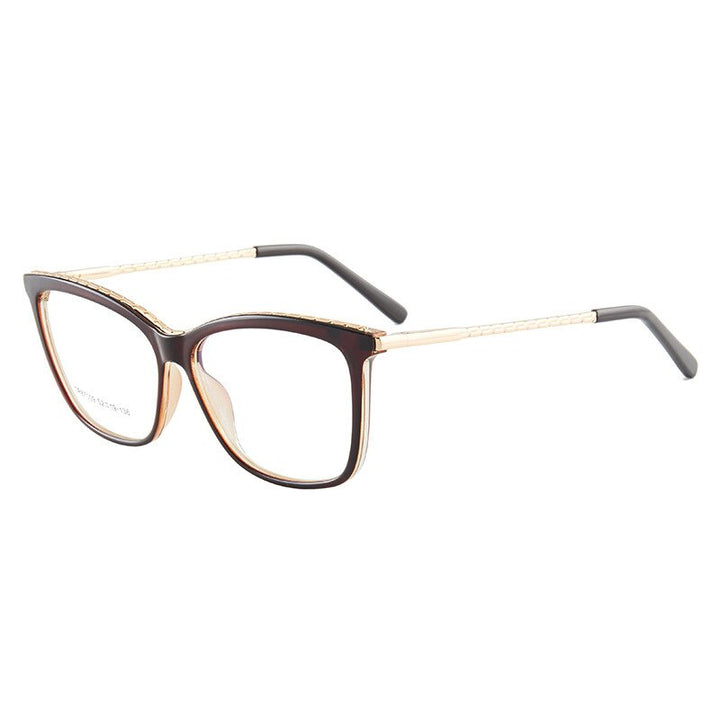 Hotony Woman's Full Rim Square TR 90 Resin Alloy Frame Eyeglasses 7009 Full Rim Hotony Tea