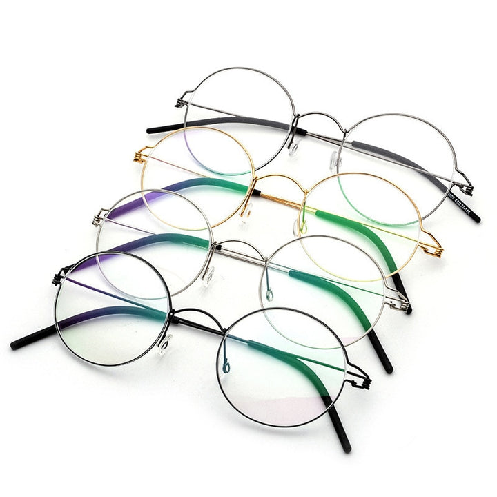 Yimaruili Unisex Full Rim Screwless Titanium Alloy Round Frame Eyeglasses 28607 Full Rim Yimaruili Eyeglasses