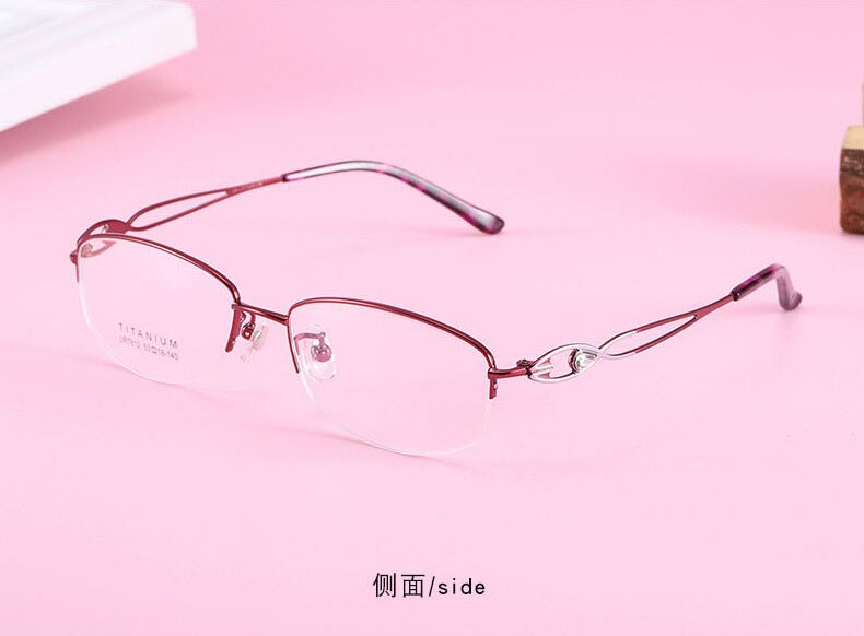 Women's Hollow Jeweled Temple Semi Rim Frame Eyeglasses Lr7812 Semi Rim Bclear red silvery