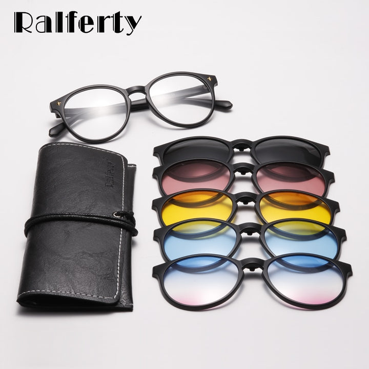 Ralferty Unisex Full Rim Round Polycarbonate Eyeglasses Clip On Sunglasses 2231 With Clip Ons Ralferty