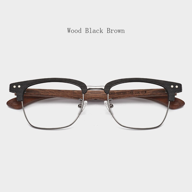 Hdcrafter Unisex Full Rim Square Wood Alloy Frame Eyeglasses 5608 Full Rim Hdcrafter Eyeglasses Wood  Black Brown  