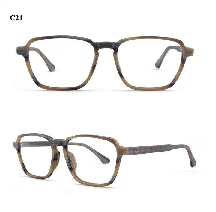 Hdcrafter Men's Full Rim Oversized Polygonal Square Wood Frame Eyeglasses 1694 Full Rim Hdcrafter Eyeglasses