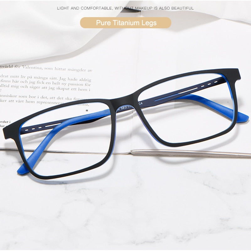 Hotony Unisex Full Rim TR 90 Square Frame Titanium Temple Eyeglasses 8838 Full Rim Hotony