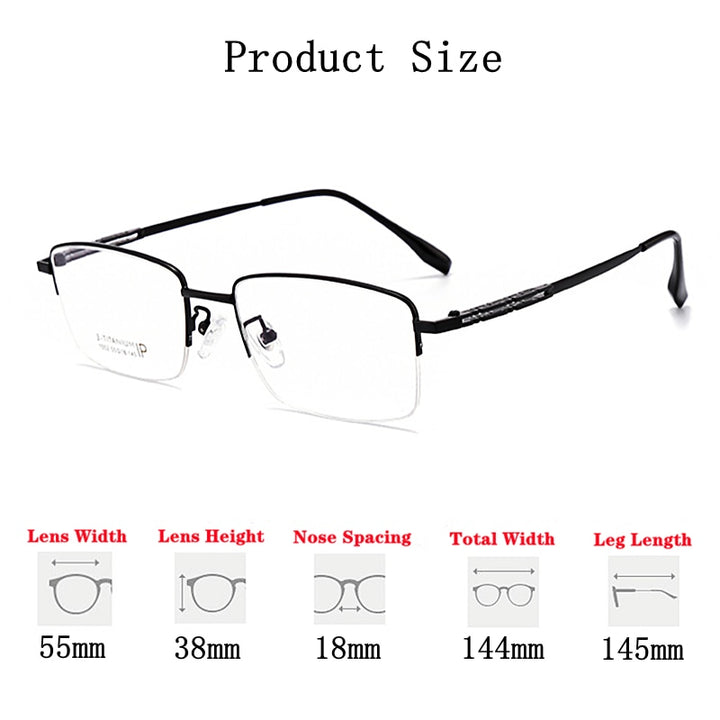 Yimaruili Men's Semi Rim β Titanium Frame Eyeglasses 1052 Semi Rim Yimaruili Eyeglasses