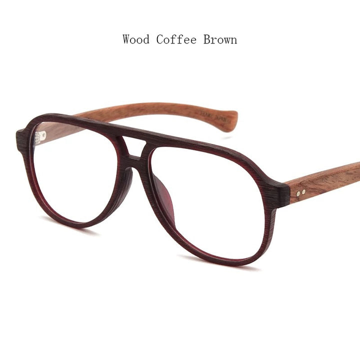 Hdcrafter Unisex Full Rim Double Bridge Round Wood Frame Eyeglasses 7428d Full Rim Hdcrafter Eyeglasses Wood-Coffee-Brown