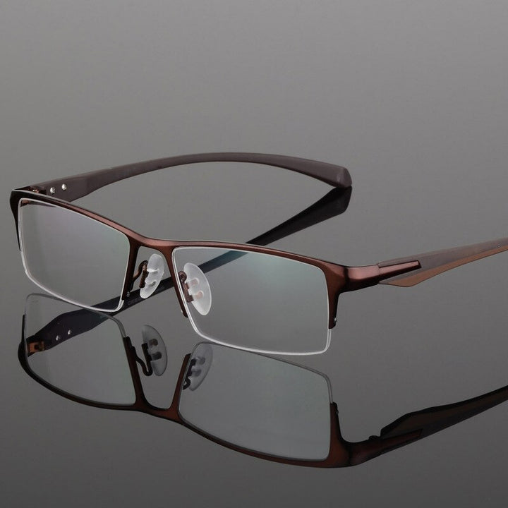 Hdcrafter Men's Semi Rim TR 90 Titanium Rectangle Frame Eyeglasses 9065 Semi Rim Hdcrafter Eyeglasses Browm