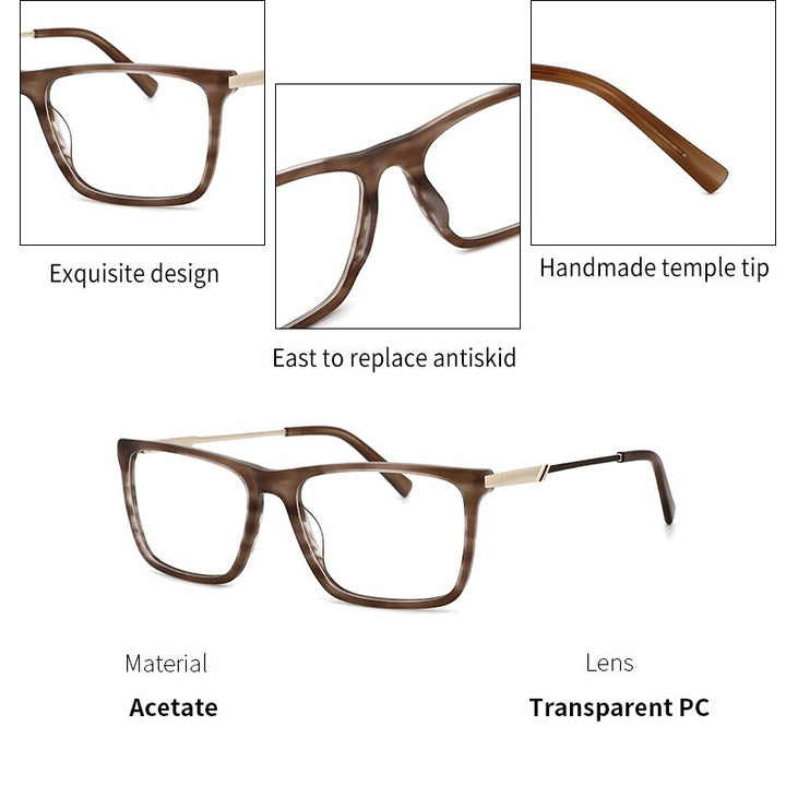 Kansept Men's Full Rim Square Acetate Frame Eyeglasses Mg6104 Full Rim Kansept