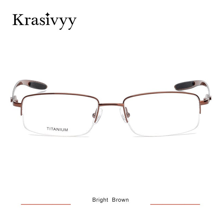 Krasivyy Men's Semi Rim Rectangle Square Carbon Fiber Titanium Eyeglasses Krb046 Semi Rim Krasivyy Bright Brown  