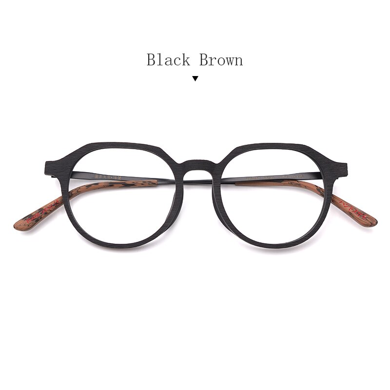 Hdcrafter Unisex Full Rim Round Wood Frame Eyeglasses Ft8861 Full Rim Hdcrafter Eyeglasses BLACK BROWN