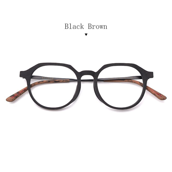 Hdcrafter Unisex Full Rim Round Wood Frame Eyeglasses Ft8861 Full Rim Hdcrafter Eyeglasses BLACK BROWN