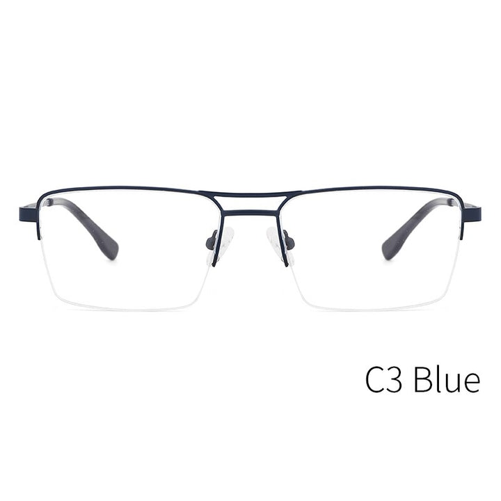 Kansept Men's Semi Rim Square Double Bridge Stainless Steel Frame Eyeglasses Me2360 Semi Rim Kansept ME2360C3