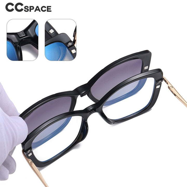 CCSpace Unisex Full Rim Square Cat Eye Tr 90 Titanium Frame Eyeglasses Clip On Sunglasses 48337 Clip On Sunglasses CCspace   