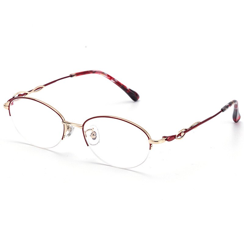 Women's Oval Semi Rim Alloy Eyeglasses Yy1128 Semi Rim Bclear Red gold