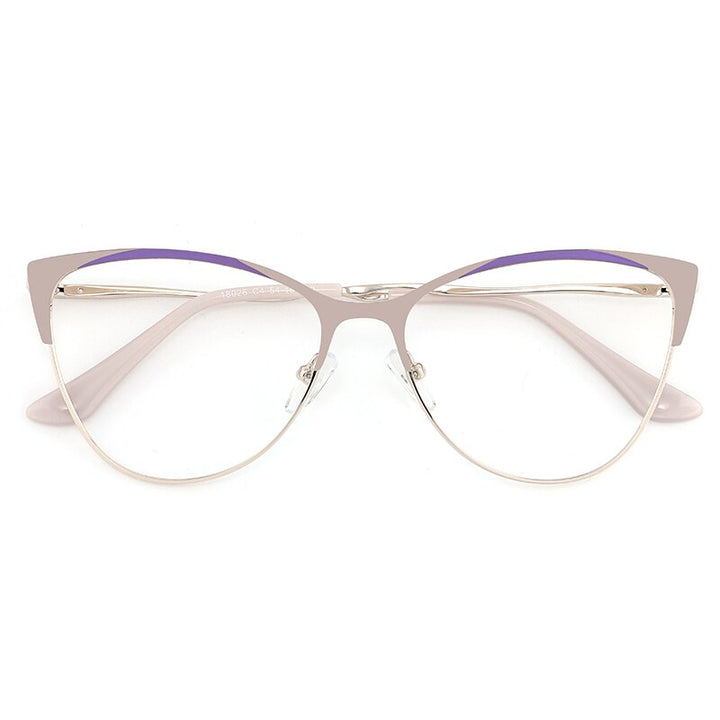 Laoyehui Women's Eyeglasses Cat Eye Alloy Frame 18026 Full Rim Laoyehui Pink
