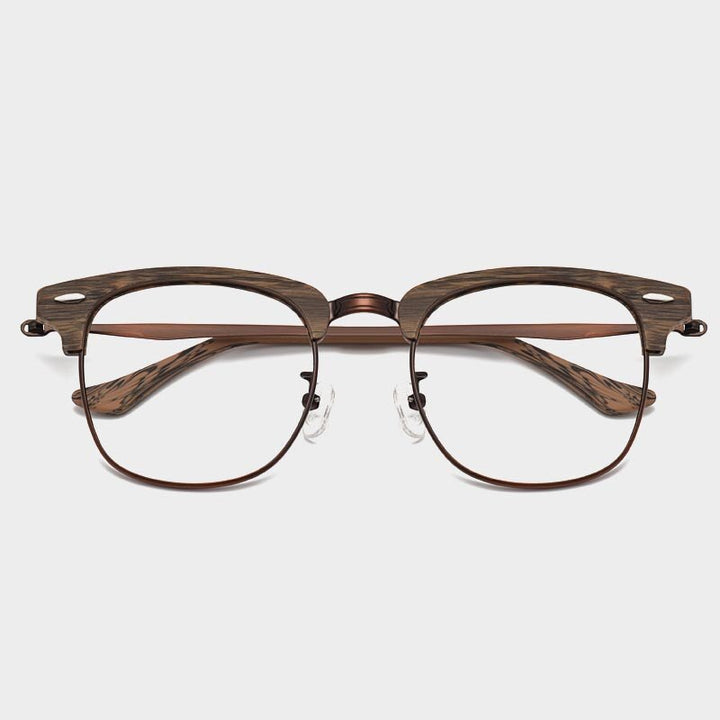 Hdcrafter Men's Full Rim Round Wood Alloy Frame Eyeglasses 8057 Full Rim Hdcrafter Eyeglasses
