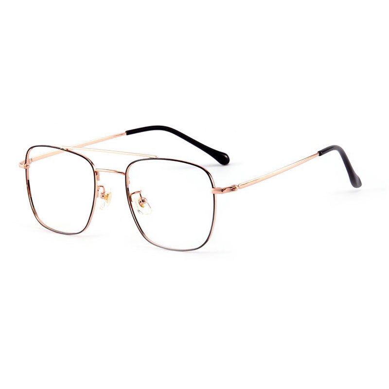 Handoer Unisex Full Rim Irregular Square Titanium Double Bridge Eyeglasses 86067 Full Rim Handoer black gold