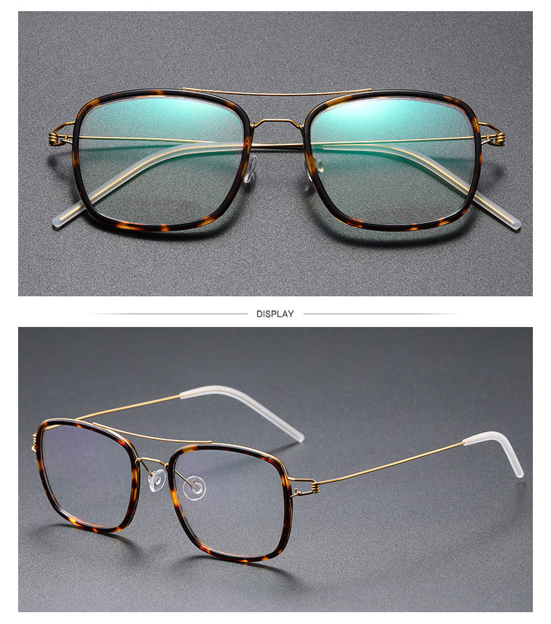 Gatenac Unisex Full Rim Square Titanium Alloy Screwless Double Bridge Frame Eyeglasses Gxyj690 Full Rim Gatenac