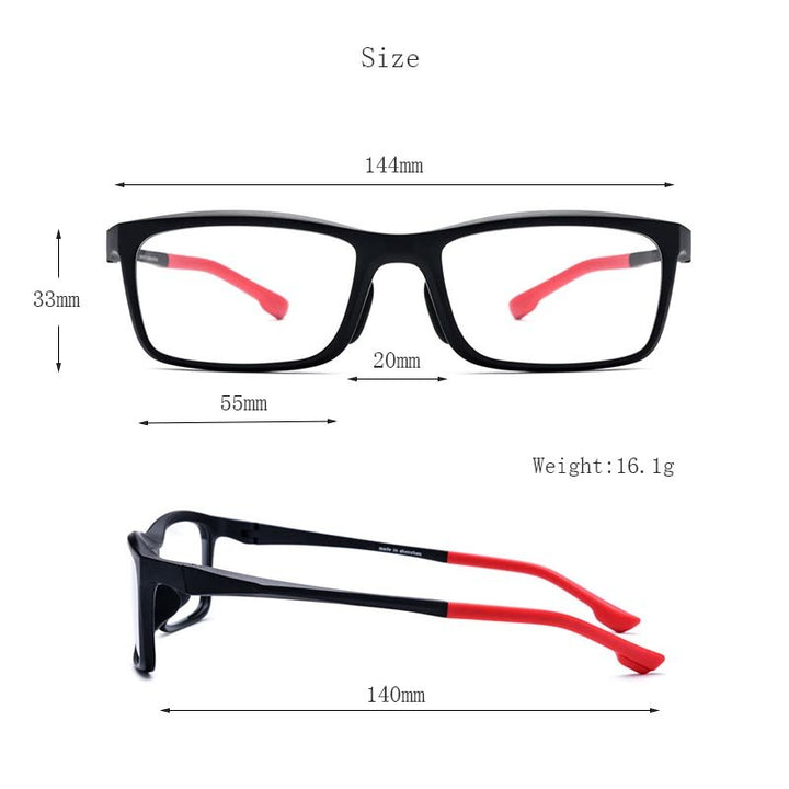 Hdcrafter Men's Full Rim TR 90 Titanium Rectangle Frame Sports Photochromic Custom Lens Eyeglasses 17209 Full Rim Hdcrafter Eyeglasses