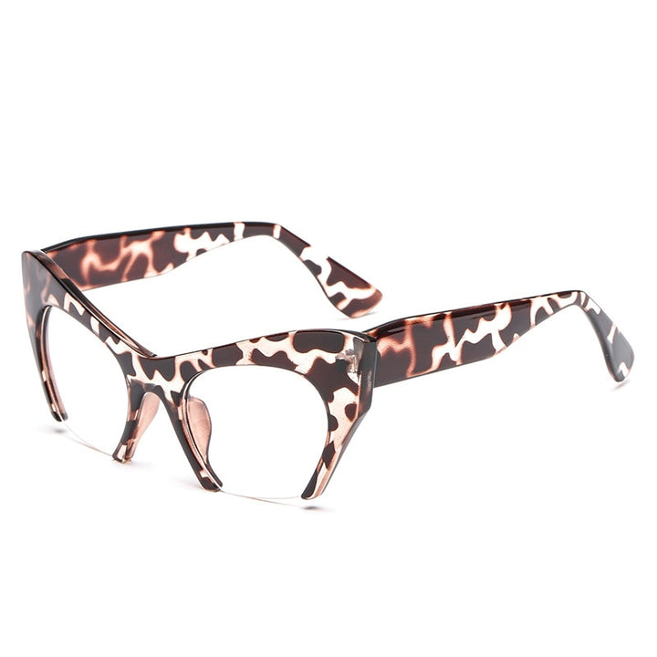 CCspace Unisex Semi Rim Cat Eye Resin Frame Eyeglasses 45292 Semi Rim CCspace C3Leopard