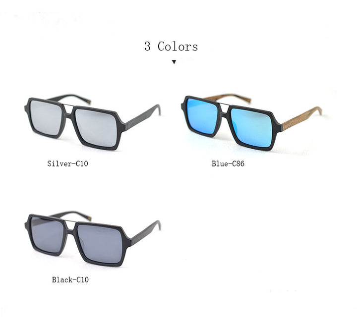 Hdcrafter Men's Full Rim Double Bridge Square Frame Polarized Wood Sunglasses Pd90161 Sunglasses HdCrafter Sunglasses