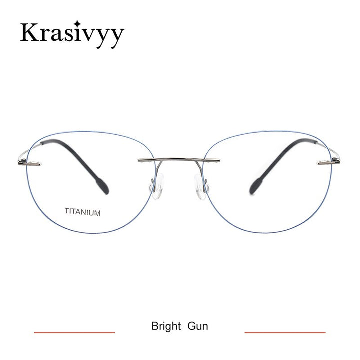 Krasivyy Unisex Rimless Round Square Titanium Eyeglasses Ls03 Rimless Krasivyy Bright Gun  