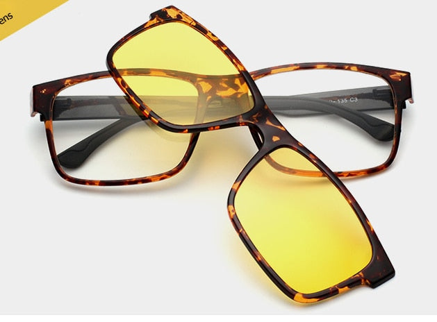 Oveliness Unisex Full Rim Square Tr 90 Titanium Eyeglasses Polarized Clip On Sunglasses 1641 With Clip Ons Oveliness