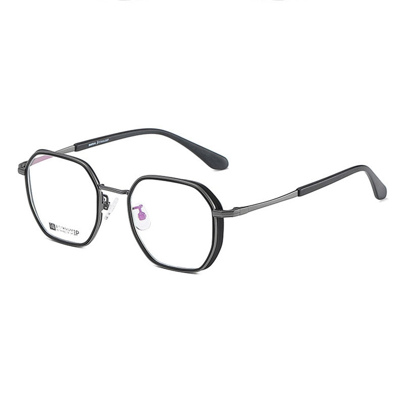 Hotochki Unisex Full Rim Beta Titanium Frame Eyeglasses 6074 Full Rim Hotochki Black Gray
