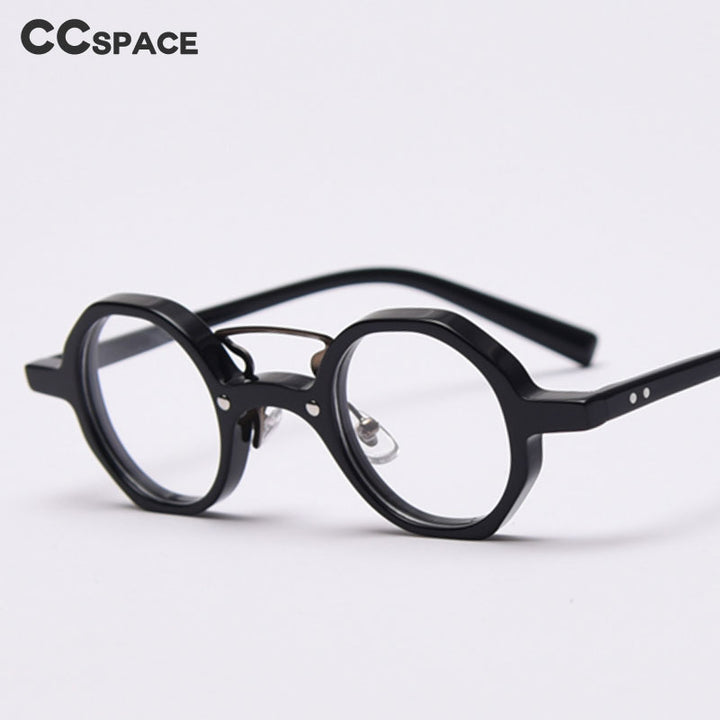 CCspace Unisex Full Rim Round Polygon Acetate Double Bridge Frame Eyeglasses 49833 Full Rim CCspace