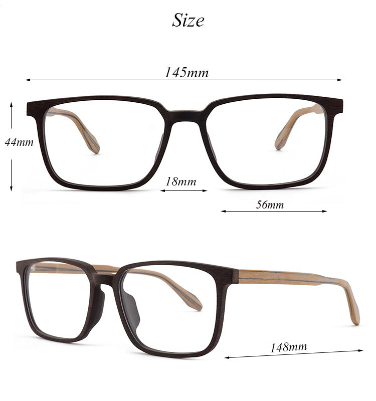 Hdcrafter Men's Full Rim Oversized Square Wood Frame Eyeglasses 1693 Full Rim Hdcrafter Eyeglasses