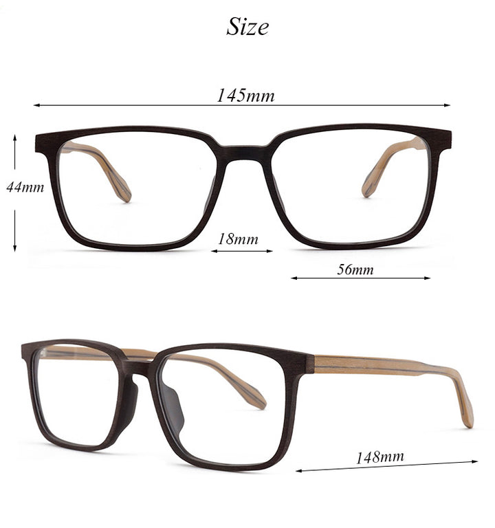 Hdcrafter Men's Full Rim Oversized Square Wood Frame Eyeglasses 1693 Full Rim Hdcrafter Eyeglasses