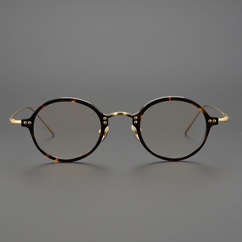 Gatenac Unisex Full Rim Round Acetate Titanium Frame Eyeglasses Gxyj329 Full Rim Gatenac
