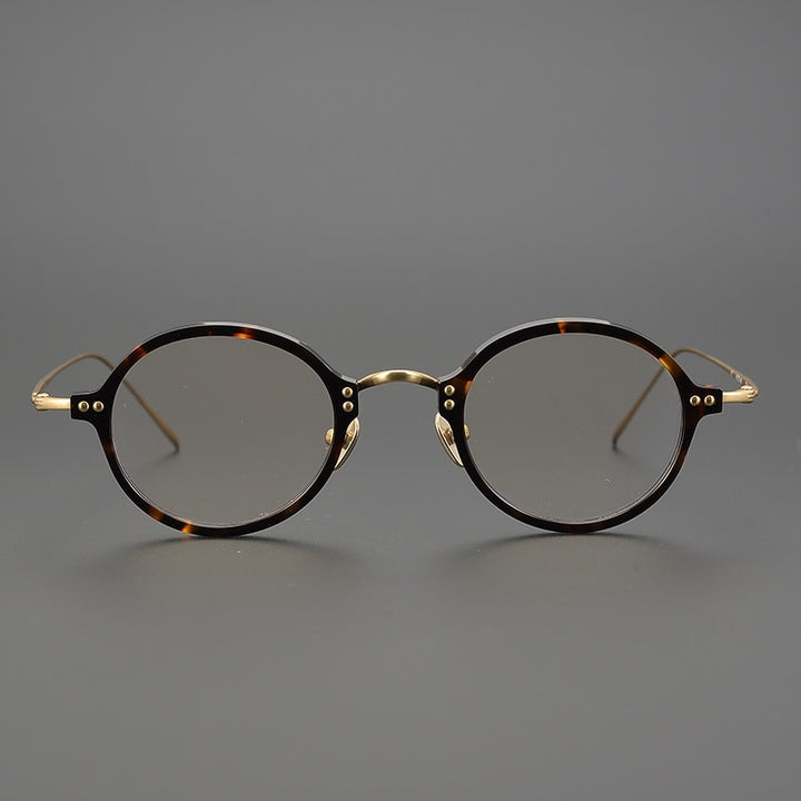 Gatenac Unisex Full Rim Round Acetate Titanium Frame Eyeglasses Gxyj329 Full Rim Gatenac